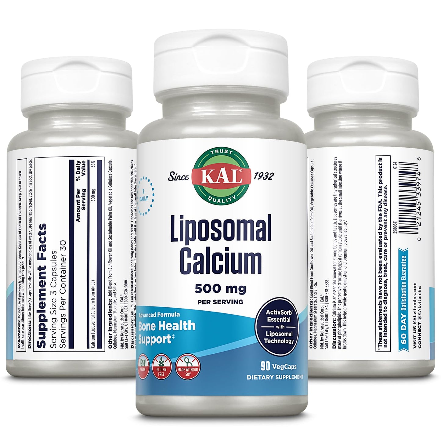 KAL Liposomal Calcium 500 mg – High-Absorption Calcium Supplement | Vegan, Gluten Free, No Soy