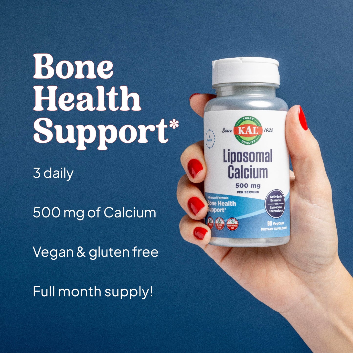 KAL Liposomal Calcium 500 mg – High-Absorption Calcium Supplement | Vegan, Gluten Free, No Soy