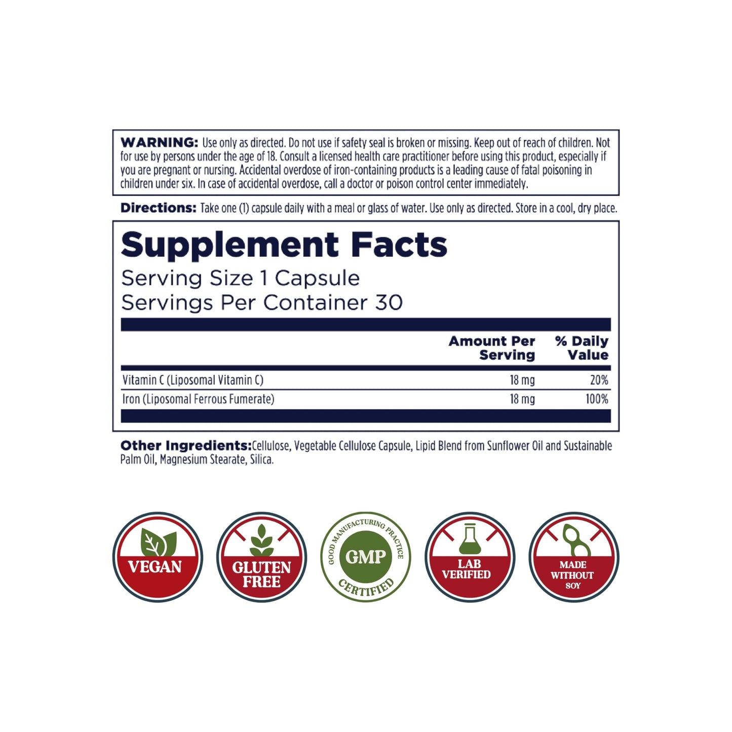 KAL Liposomal Iron with Vitamin C | High-Absorption Iron Supplement