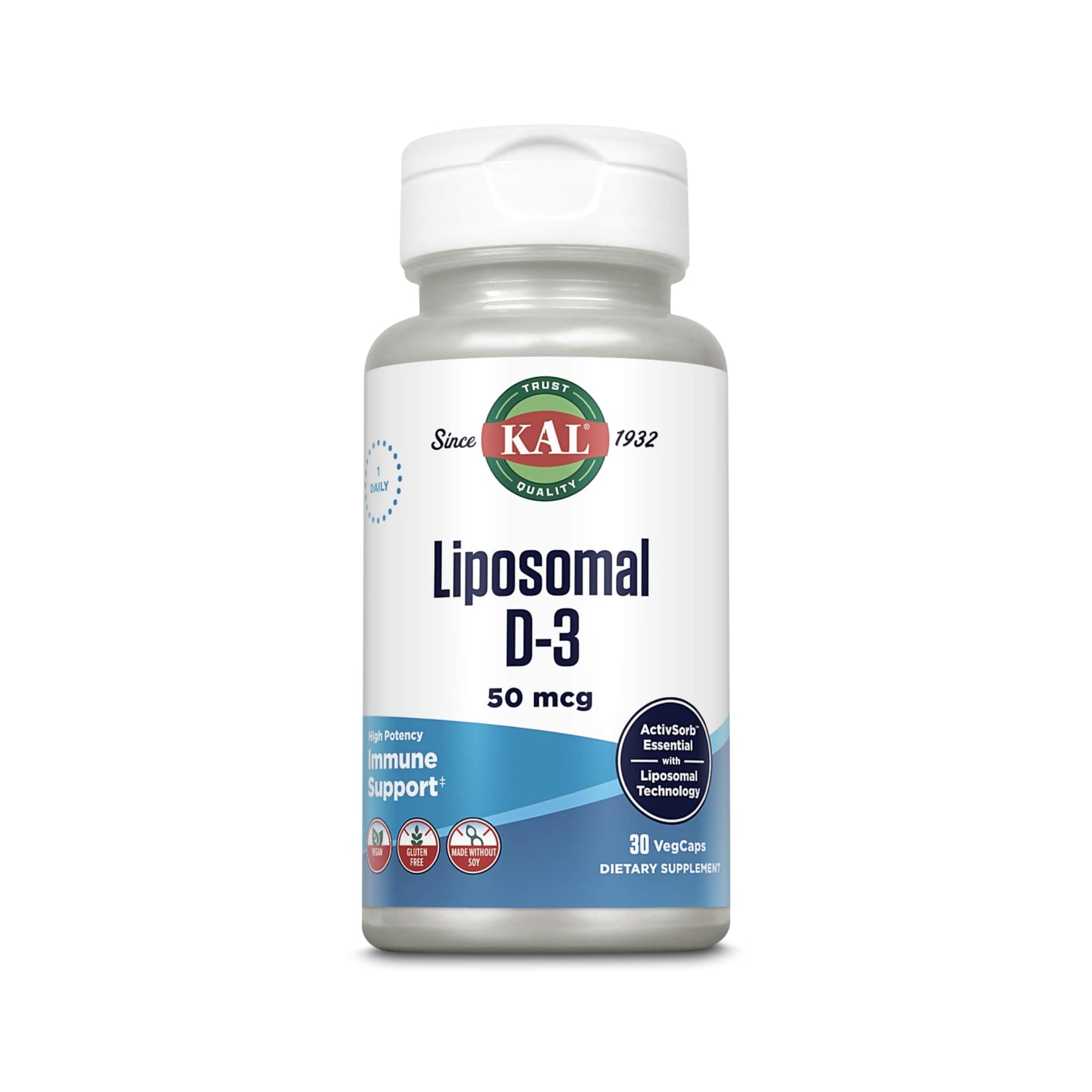 KAL Liposomal Vitamin D3 50 mcg | High Absorption Vitamin D3 | Vegan Capsules | Gluten Free | 30 Servings