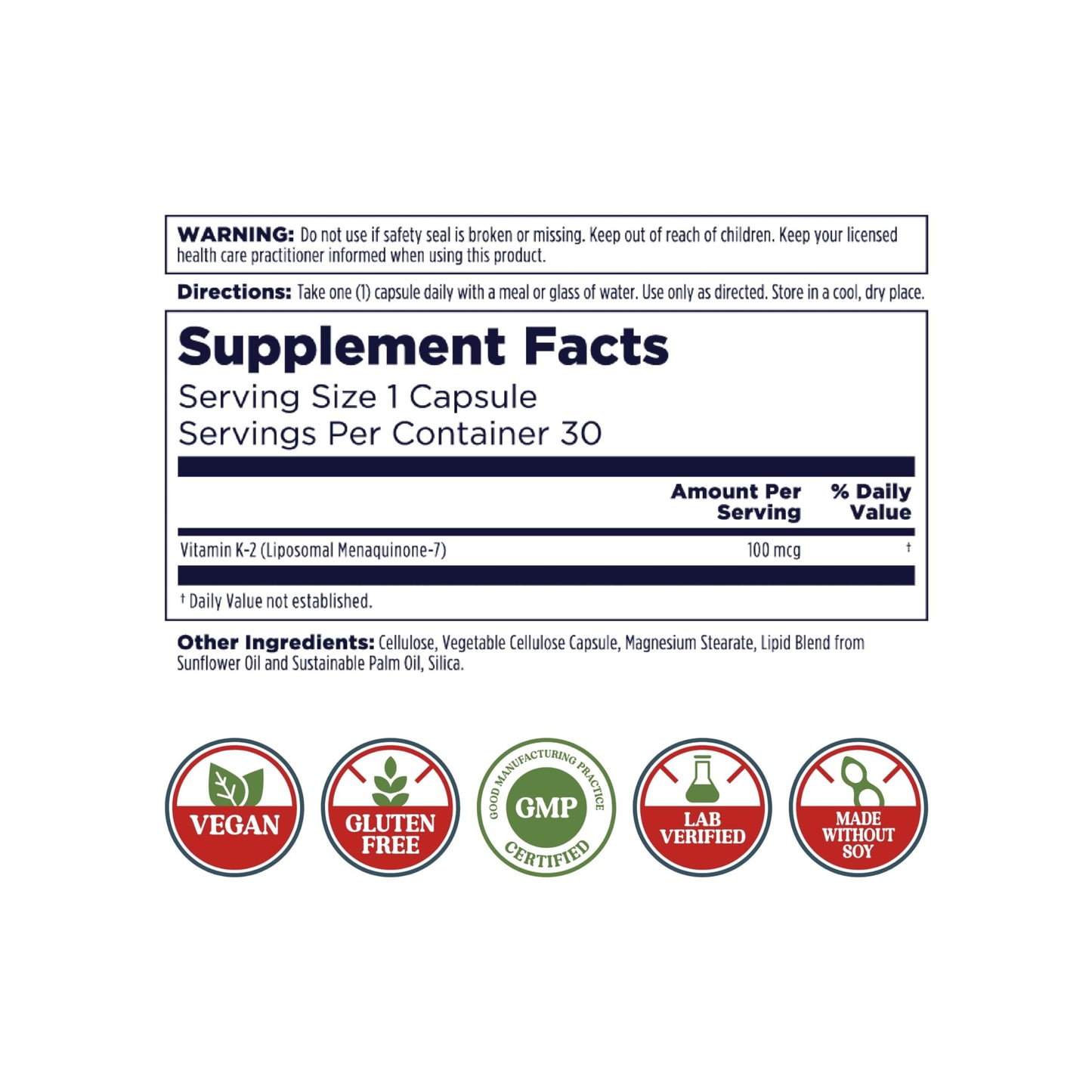 KAL Liposomal Vitamin K2 MK7 100 mcg – High Absorption, Vegan, Gluten Free, 30 Servings