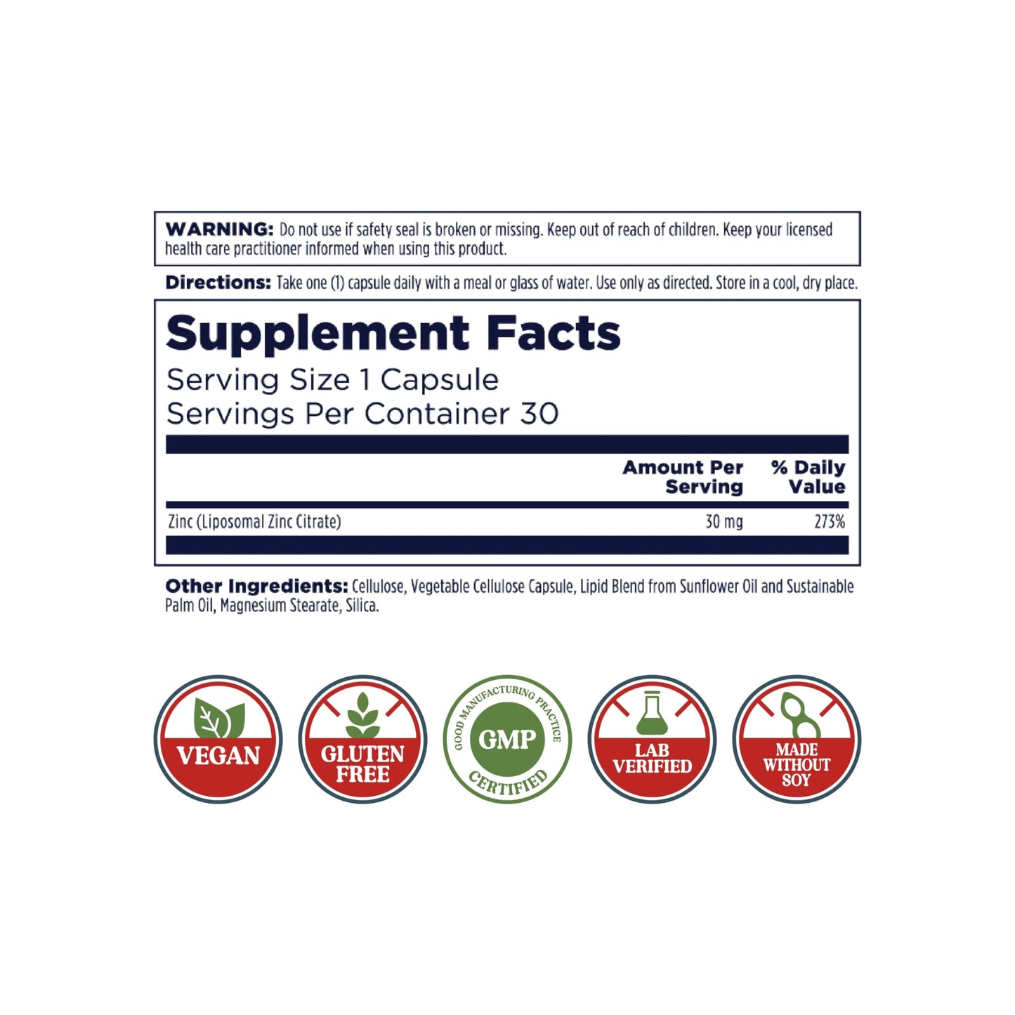 KAL Liposomal Zinc 30mg – Immune Support, Enhanced Absorption, Vegan | 30 Servings