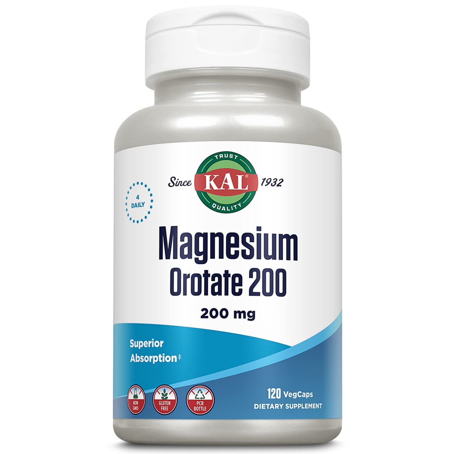 KAL Magnesium Orotate 200 mg – Superior Absorption Chelated Magnesium | Bones, Nerves & Muscles | 120 VegCaps