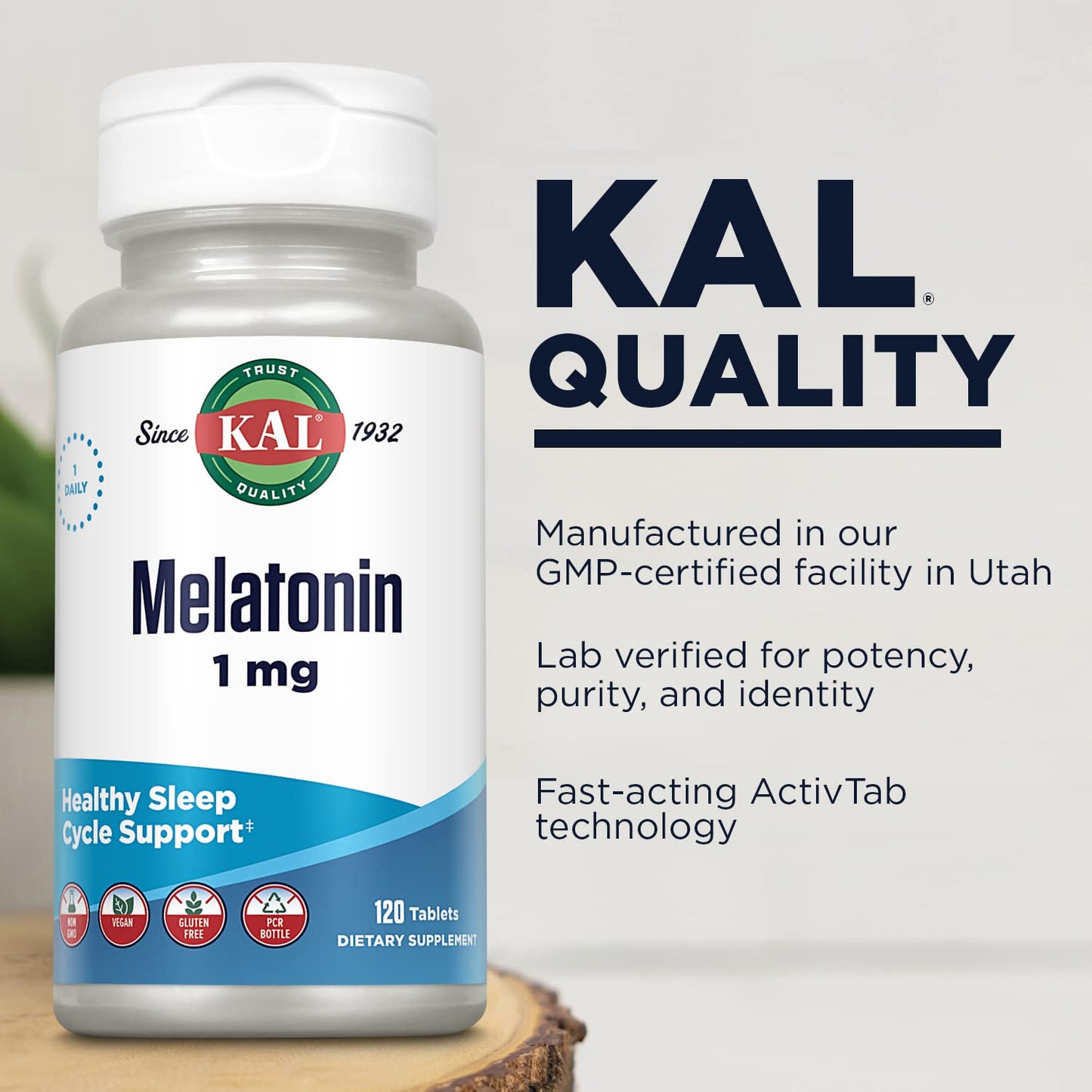KAL Melatonin 1 mg Sleep Aid – Fast Acting, Vegan and Gluten Free