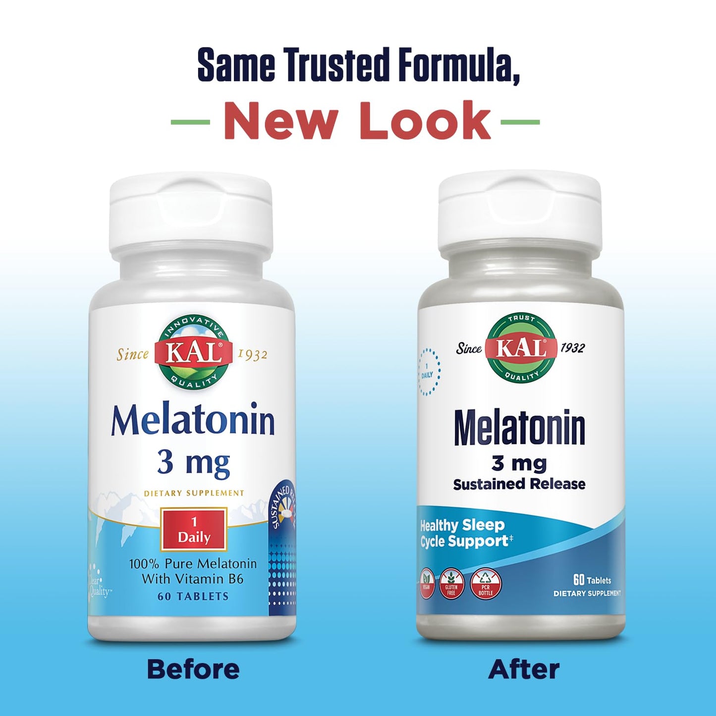 KAL Melatonin 3mg Sustained Release Sleep Aid - Vegan, Gluten Free | 60 Tablets (60 Servings)