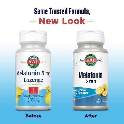 KAL Melatonin 5mg Sleep Aid Lozenges – Sleep Support with Vitamin B6, 60 Vegetarian Lozenges