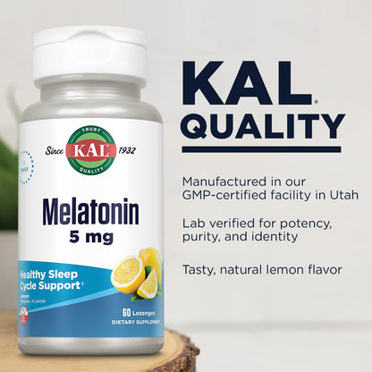 KAL Melatonin 5mg Sleep Aid Lozenges – Sleep Support with Vitamin B6, 60 Vegetarian Lozenges