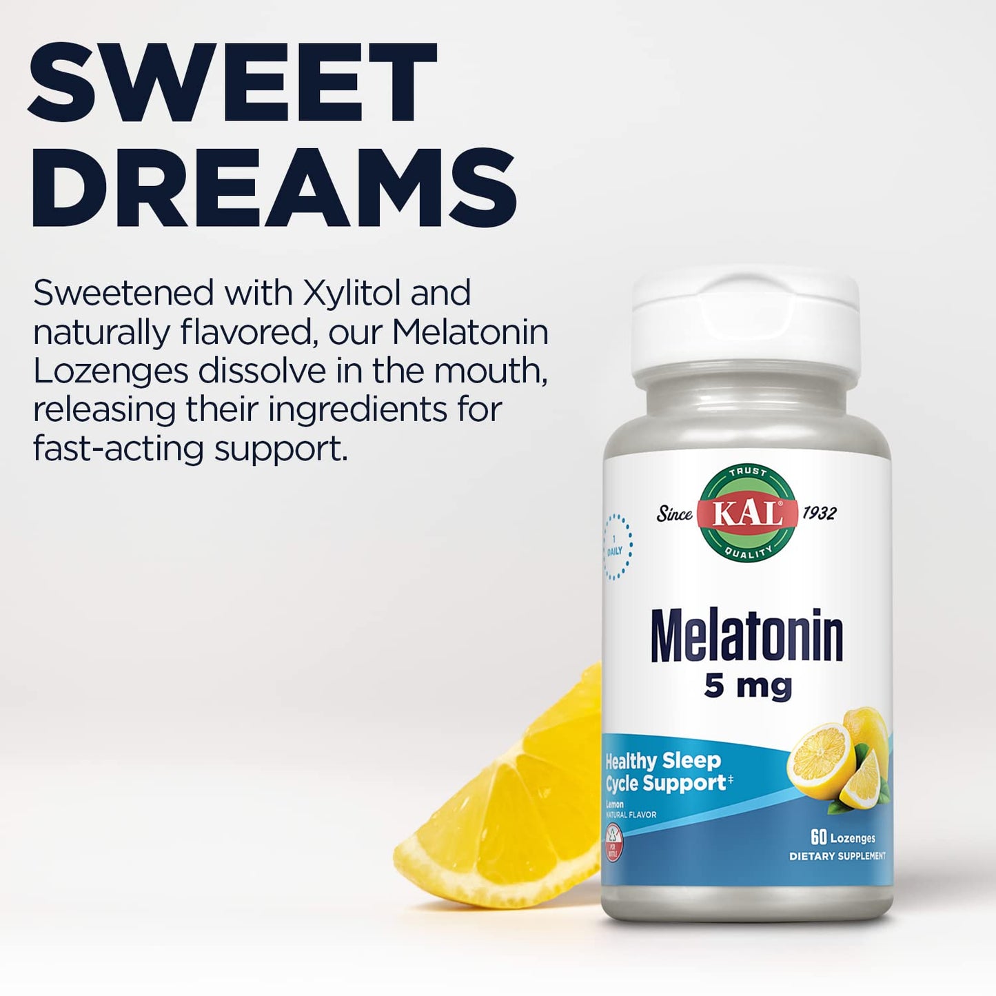 KAL Melatonin 5mg Sleep Aid Lozenges – Sleep Support with Vitamin B6, 60 Vegetarian Lozenges