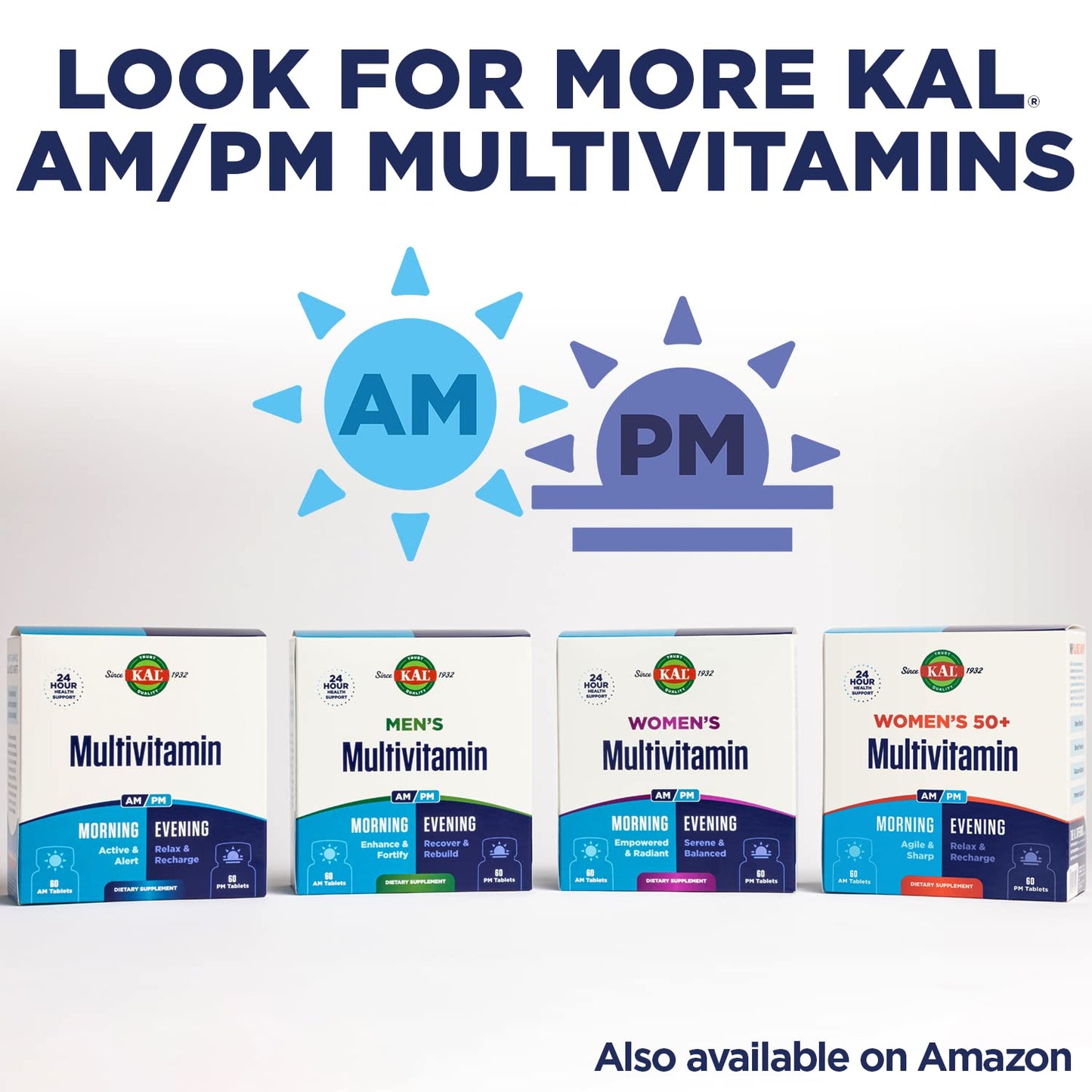 KAL Men's Multivitamin AM/PM – 24-Hour Support for Immune, Muscle & Wellness | 30 Servings, 120 Tablets