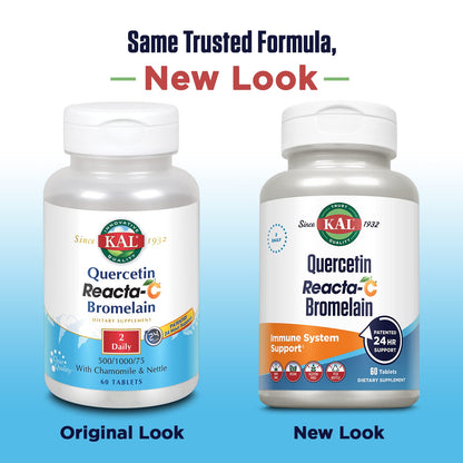 KAL Quercetin Reacta-C Bromelain Immune Support – 60 Tablets, 30 Servings, Vegan, Gluten Free