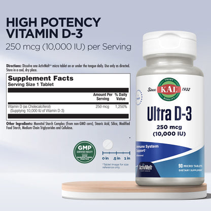 KAL Ultra Vitamin D3 250 mcg (10000 IU) – High Potency D3, Immune Support, Bone Health | ActivMelt