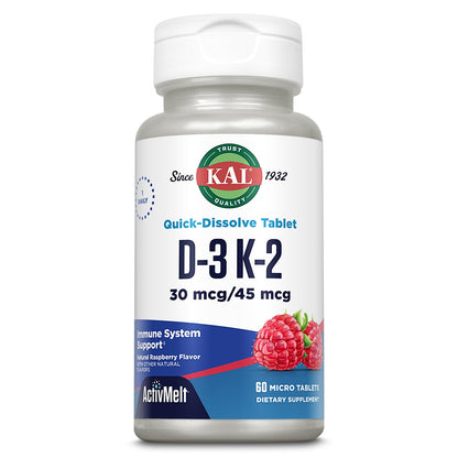 KAL Vitamin D3 K2 ActivMelts – Immune Support, Calcium Absorption, 60 Servings