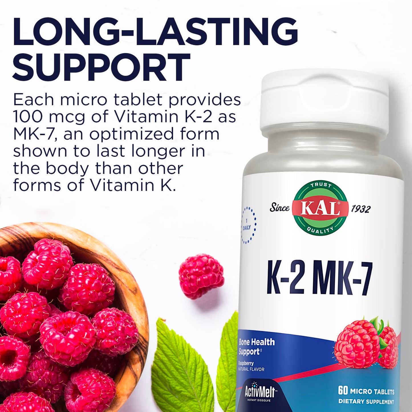 KAL Vitamin K2 MK7 ActivMelt 100 mcg – Bone & Heart Health, Vegan