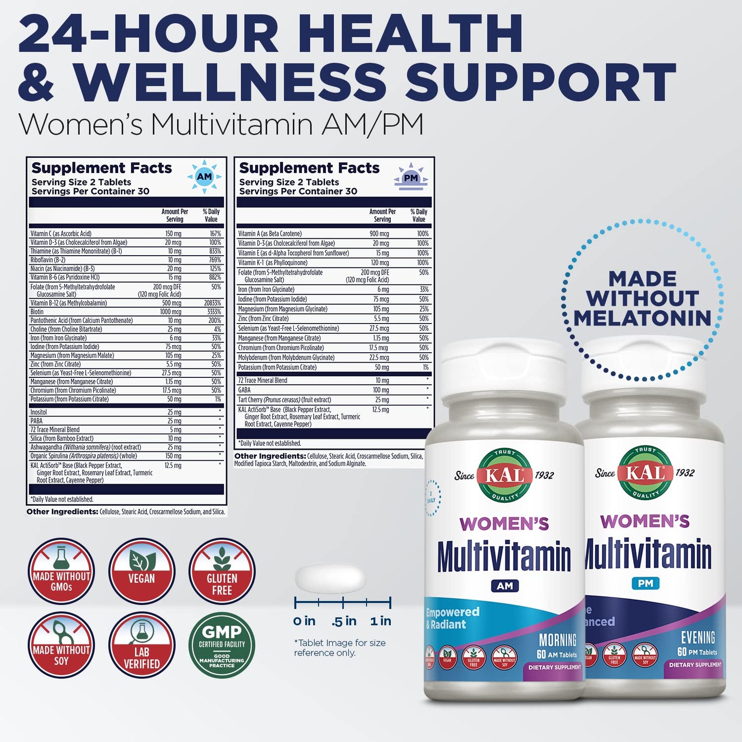 KAL Women's Multivitamin AM/PM – 2-in-1 Multivitamins for Women | Vegan | 120 Tablets