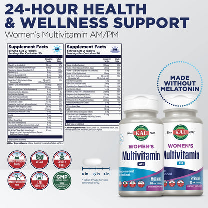 KAL Women's Multivitamin AM/PM – 2-in-1 Multivitamins for Women | Vegan | 120 Tablets