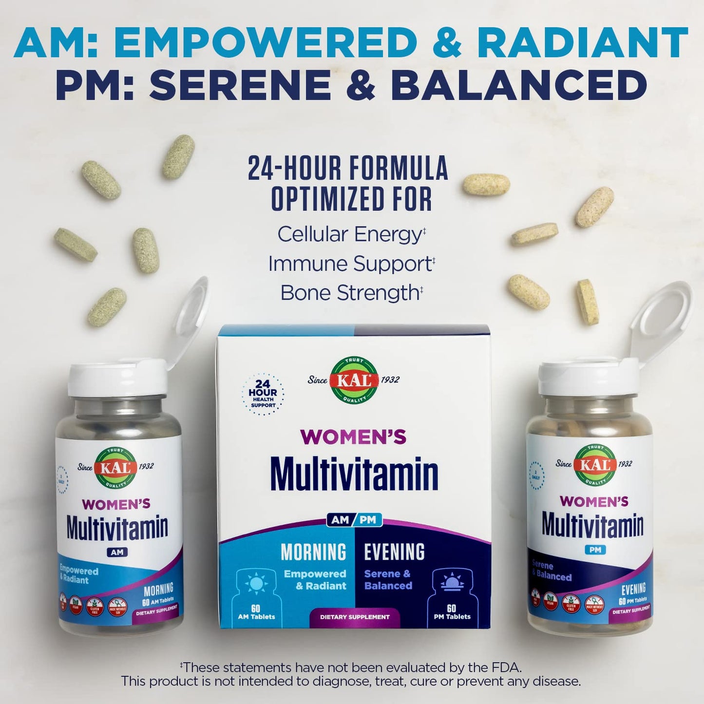 KAL Women's Multivitamin AM/PM – 2-in-1 Multivitamins for Women | Vegan | 120 Tablets