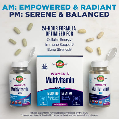 KAL Women's Multivitamin AM/PM – 2-in-1 Multivitamins for Women | Vegan | 120 Tablets