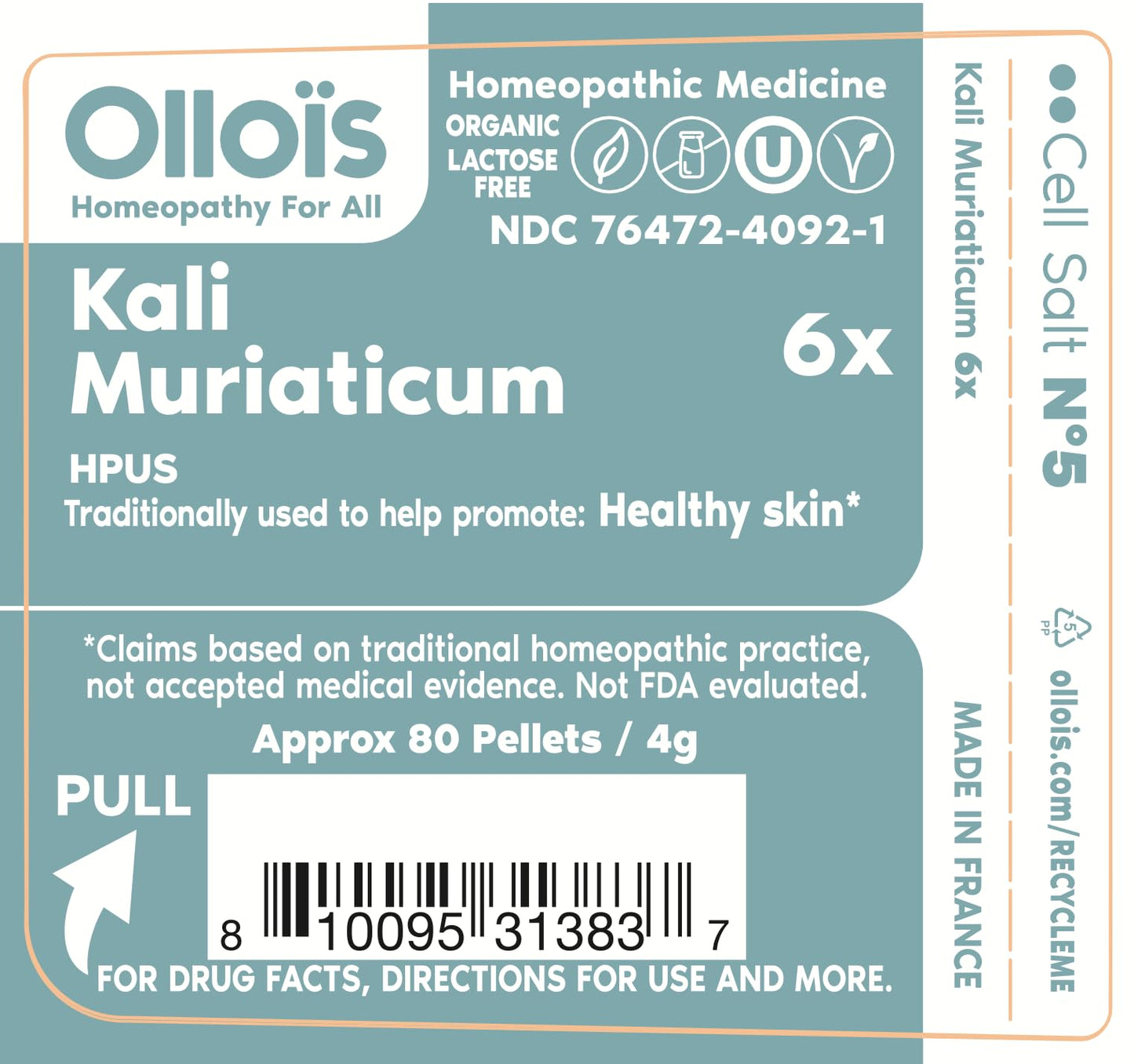 Kali Muriaticum - OLLOIS - Organic & Vegan, Kosher certified, Cell Salt #5 (approx. 80 pellets)