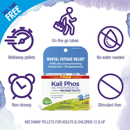 Boiron Kali Phosphoricum 30C – Homeopathic Medicine for Headaches, Sleeplessness & Fatigue (3 Count, 240 Pellets)