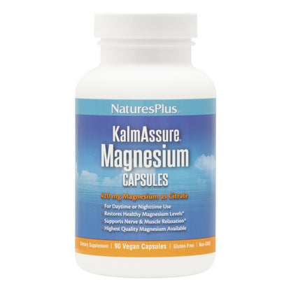 Natures Plus Kalmassure Magnesium - 400 mg, 90 Vegan Capsules - Natural Stress Relief Supplement, Supports Nerve and Muscle Relaxation - Vegetarian, Gluten-Free - 30 Servings