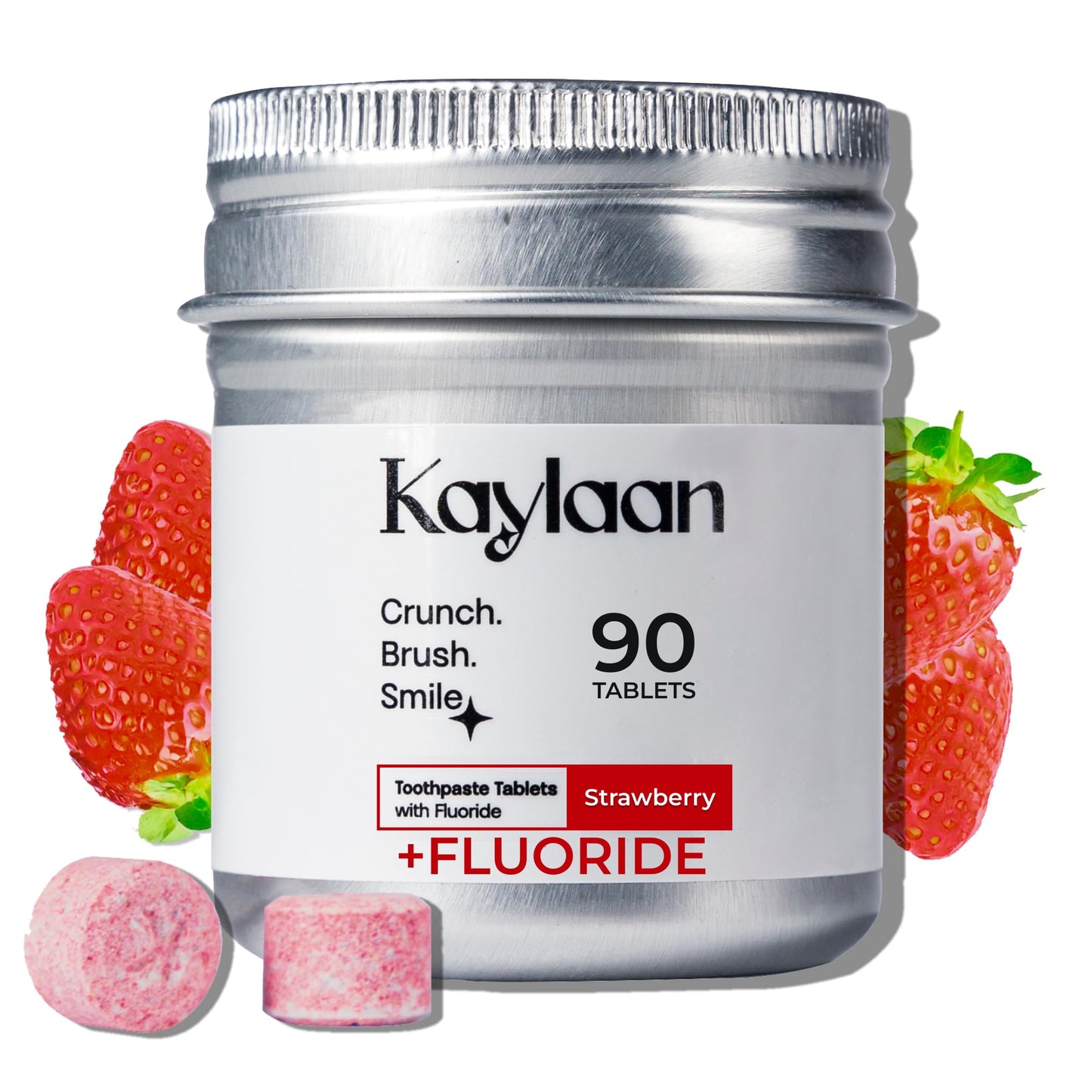 Kalyaan Kids Fluoride Toothpaste Tablets - Whitening, Cavity Protection & Sensitive Teeth Relief | Strawberry 90 Count | Made in USA