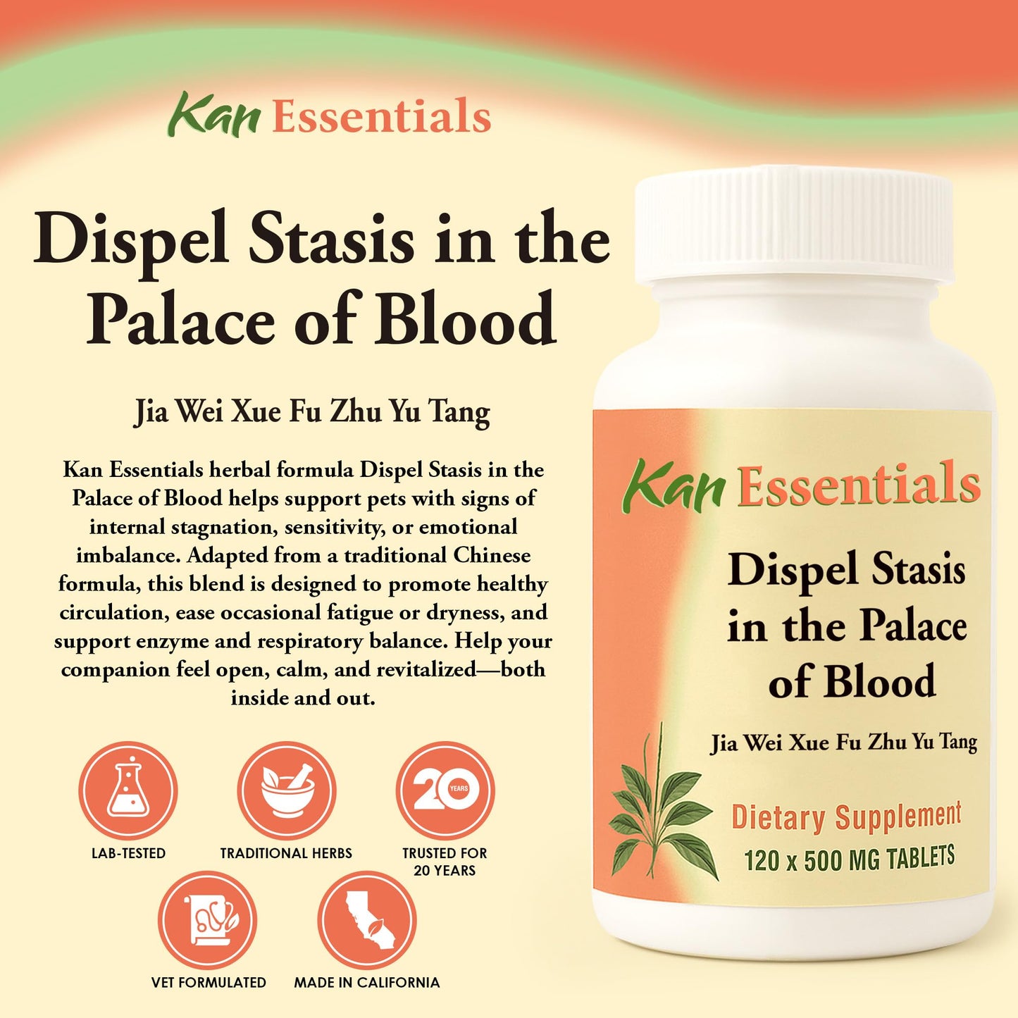 Kan Herb Company – Traditional Chinese Herbal Blend for Pets: Supports Circulation, Calms Behavior, Enzyme Balance (120 Tablets)