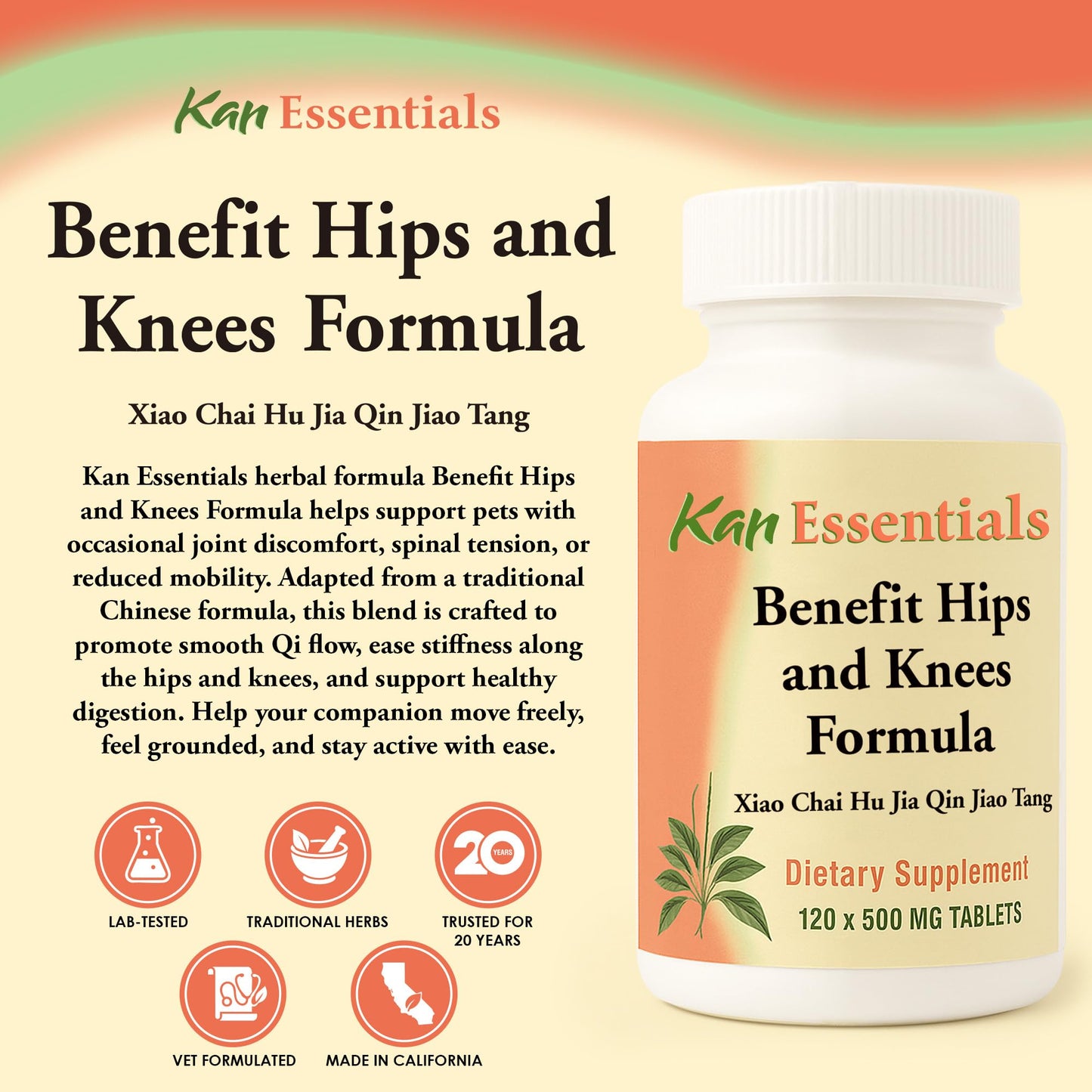 Kan Herbs Essentials - Benefit Hips and Knees for Pets - 120 Tabs