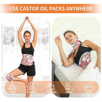 KANAV 4 Pack Castor Oil Wraps - Organic Cotton Lined, Reusable Castor Oil Packs