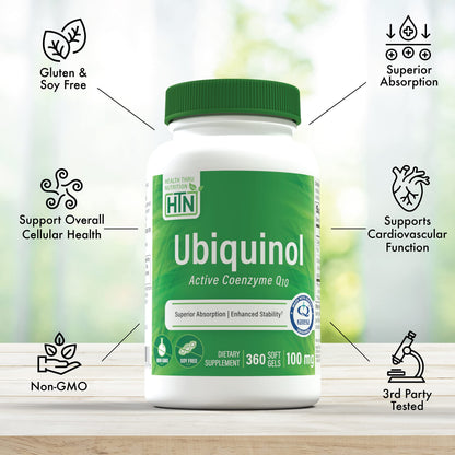 Health Thru Nutrition Ubiquinol 100mg 360 Softgels – Kaneka QH Reduced CoQ-10 | Enhanced Bioavailability | Non-GMO