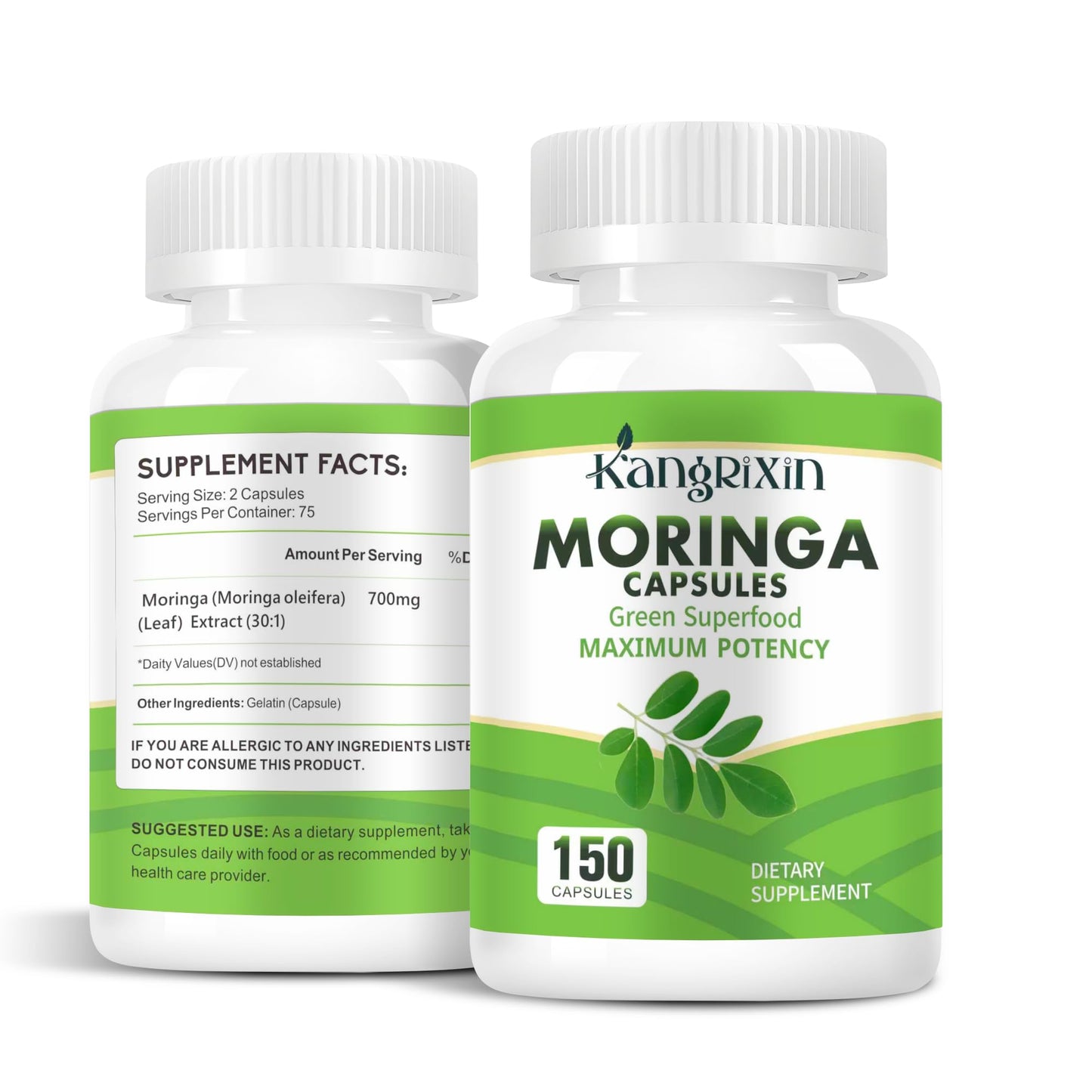 KangRiXin Moringa Capsules with Pure Moringa Powder | Skin Health and Immune Support | Non GMO, Gluten Free（150PCS）