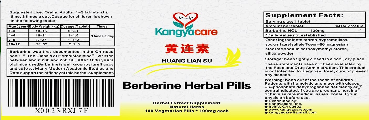 Kangyacare Berberine Herbal Pills - Berberine Extract - Gut & Heart Health - 100 Ct