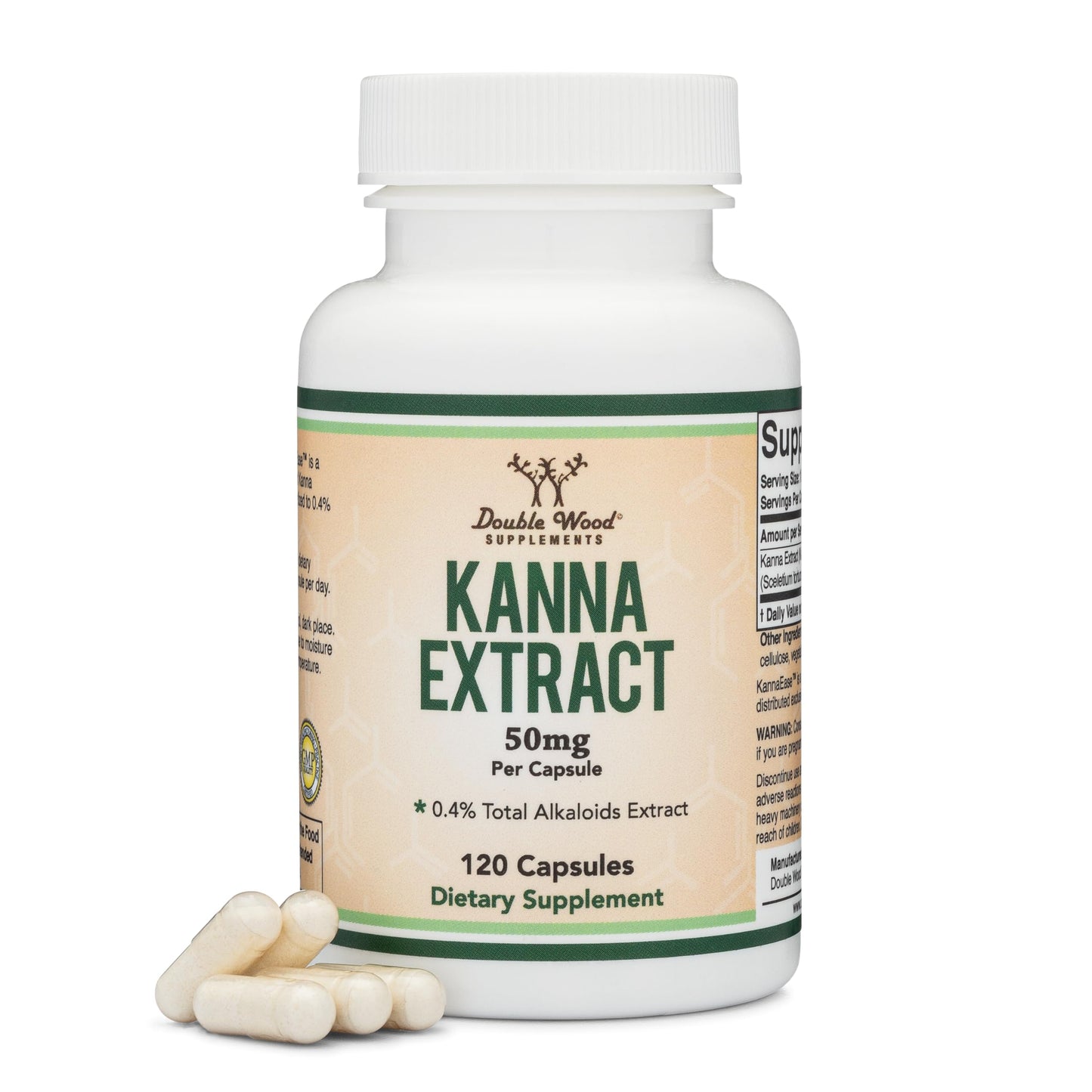Kanna Extract Supplement 50mg (120 Capsules) - Relaxation & Peace of Mind | Non-GMO, Gluten Free, Vegan Safe | Double Wood