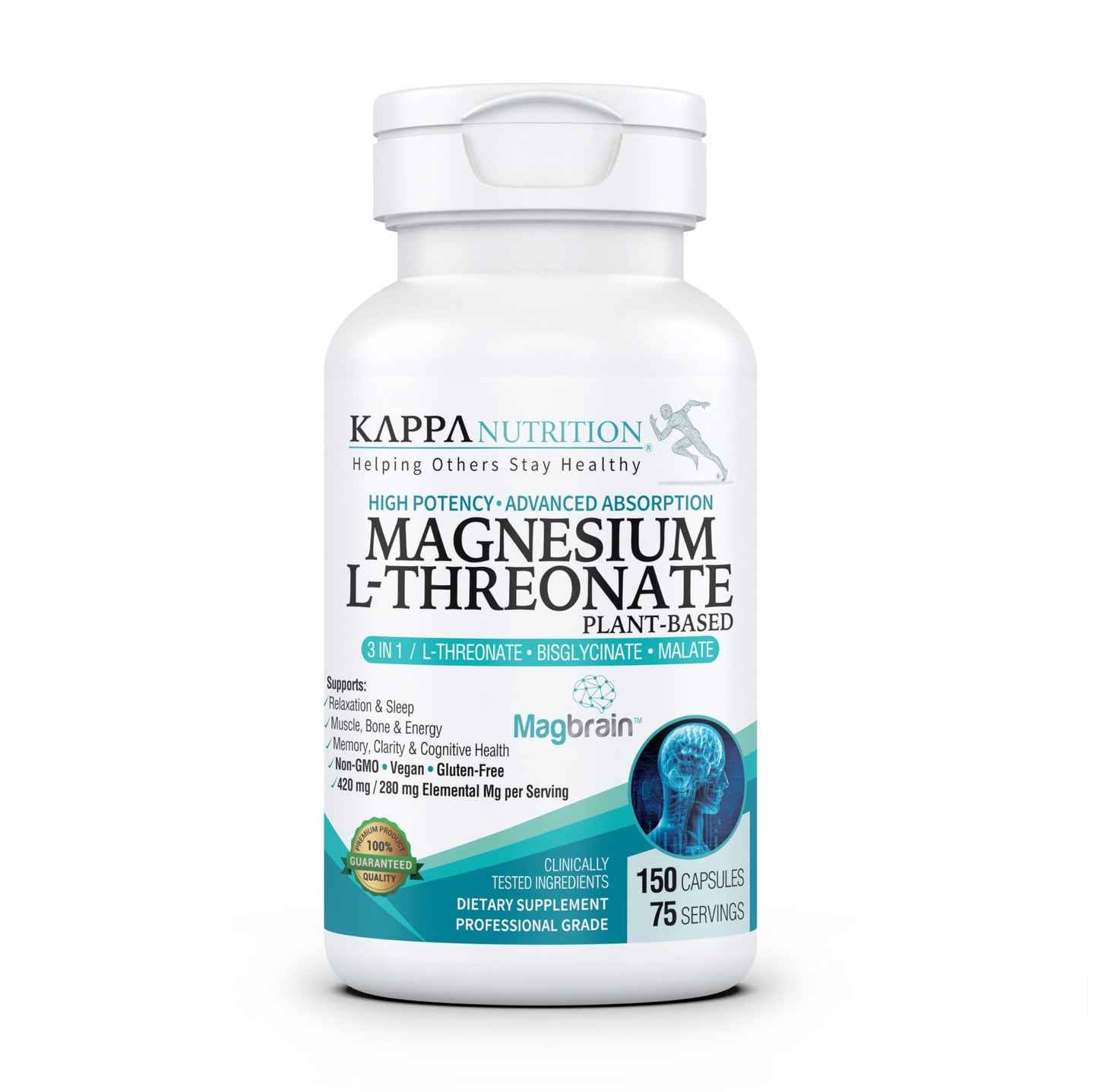 Kappa Nutrition Magbrain Magnesium L-Threonate – 420 mg Elemental Magnesium, 150 Vegan Capsules