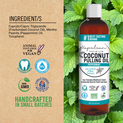 Kapuluan Coconut Oil Pulling for Teeth and Gums – Pure Peppermint Mouthwash, 100% Natural, Non-GMO, Ayurvedic