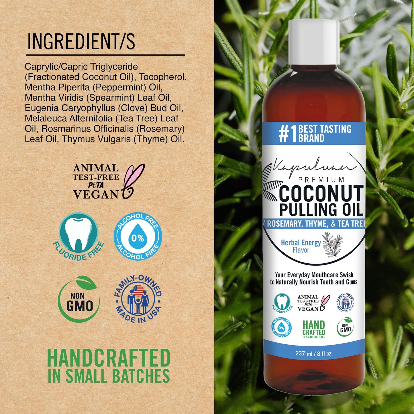 Kapuluan Coconut Oil Pulling for Teeth & Gums – Pure Ayurvedic Mouthwash with Rosemary, Thyme & Tea Tree