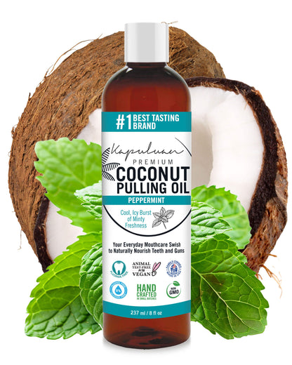 Kapuluan Coconut Oil Pulling for Teeth and Gums – Pure Peppermint Mouthwash, 100% Natural, Non-GMO, Ayurvedic