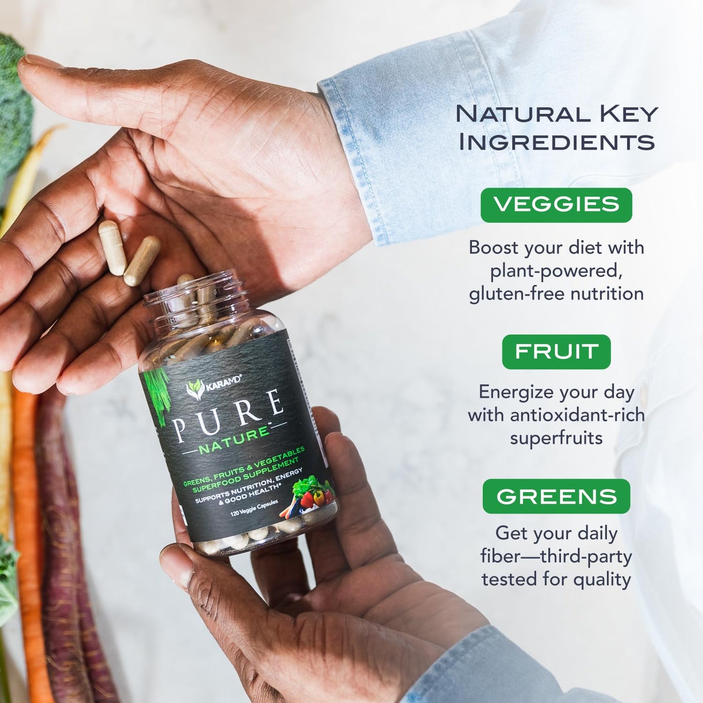 KaraMD Pure Nature Greens, Fruits & Veggies – 30 Servings, Gluten Free & Vegan, Energy & Digestion Support
