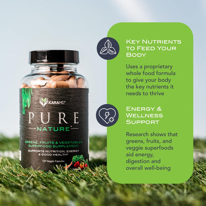 KaraMD Pure Nature Greens, Fruits & Veggies – 30 Servings, Gluten Free & Vegan, Energy & Digestion Support