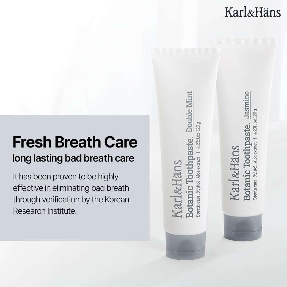 Karl&Hans Botanic Double Mint Toothpaste with Fluoride – Fresh Breath, Enamel Strength, Whitens Teeth (4.23 oz)