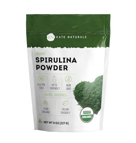 Kate Naturals Organic Spirulina Powder – Immune Support & Antioxidants, 8 oz, USDA Organic, Non-GMO, Gluten-Free