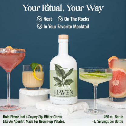 Kava Haven Non Alcoholic Spirit – Lemon Ginger, 750mL | Low Calorie, All Natural, Zero Proof