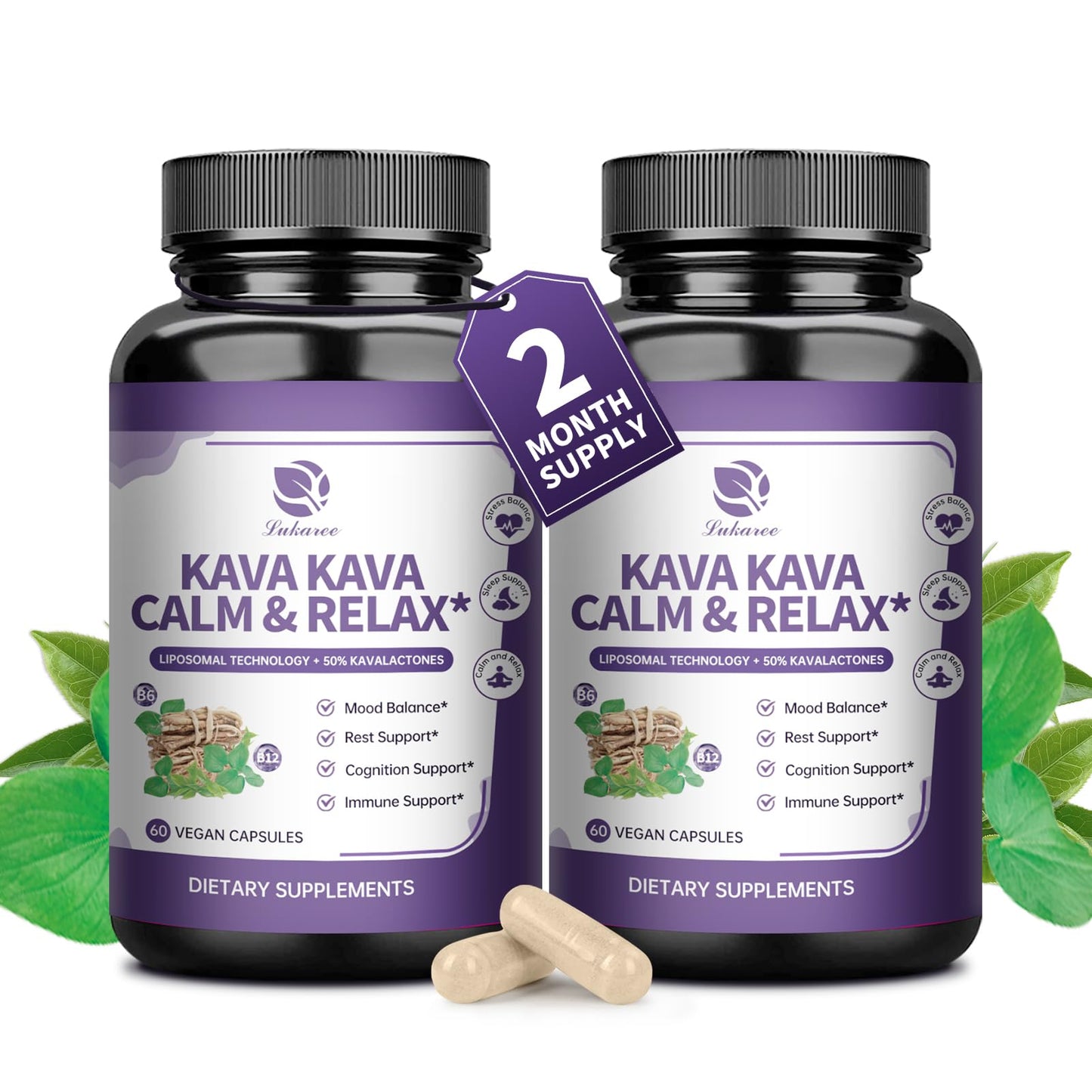 Lukaree Kava Kava Root Extract Liposomal Capsules with L-Theanine – 2 Pack