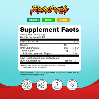 KAVA PUNCH Relaxation Powder – 30 Servings, Premium Kava Kava Extract, Non-Alcoholic Drink Mix