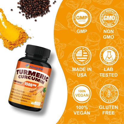 Kavguine Turmeric Curcumin 1650mg – Organic Turmeric Capsules with BioPerine (60 Caps)