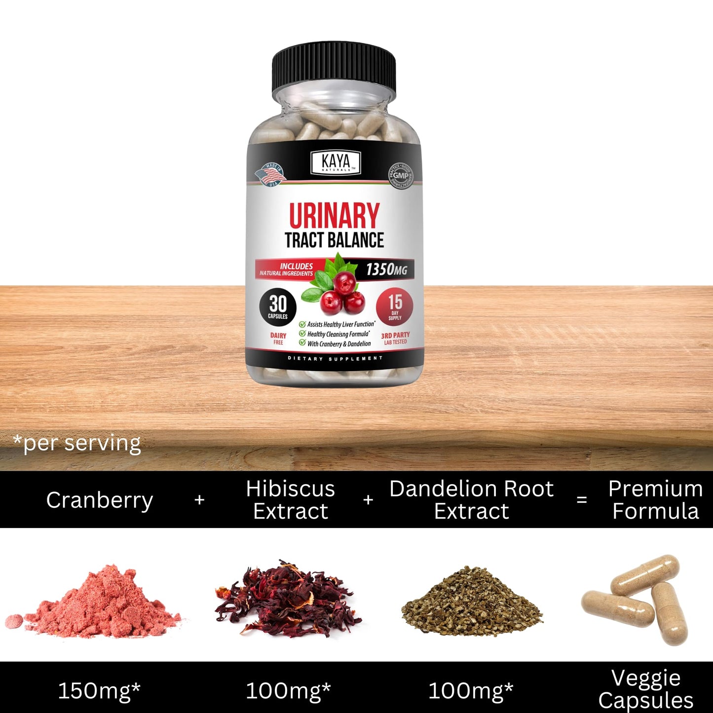 Kaya Naturals D-Mannose Urinary Tract Support – Cranberry, Hibiscus & Dandelion Root | 30 Veggie Capsules