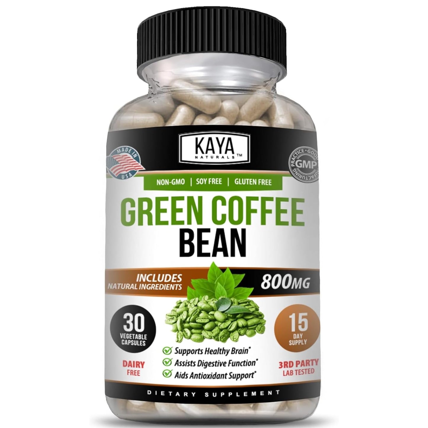 Kaya Naturals Green Coffee Bean Extract - Non-GMO, Gluten-Free Supplement (30 Count, Pack of 1)