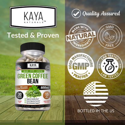 Kaya Naturals Green Coffee Bean Extract - Non-GMO, Gluten-Free Supplement (30 Count, Pack of 1)