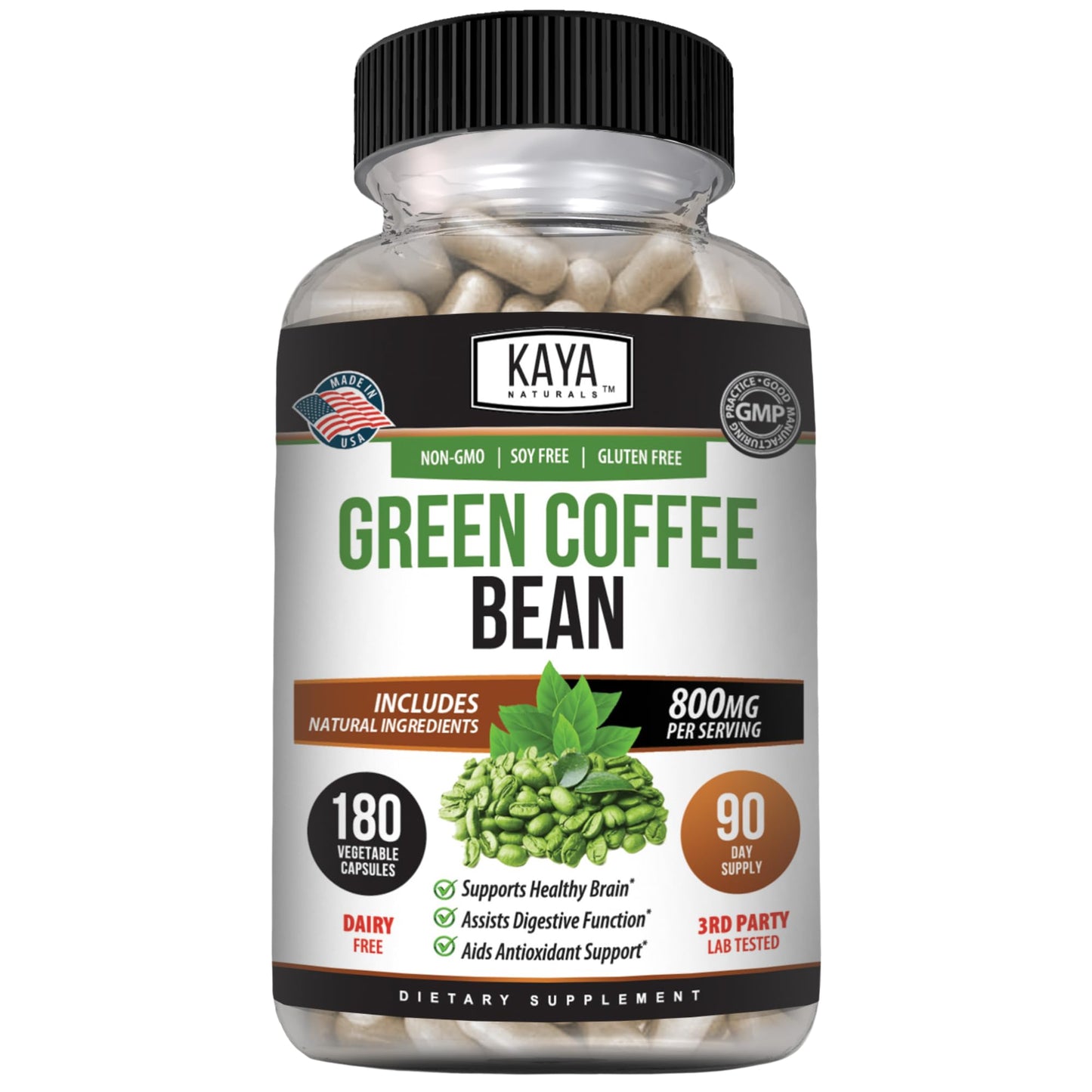 Kaya Naturals Green Coffee Bean Extract – Non-GMO, Gluten-Free Supplement 180 Count