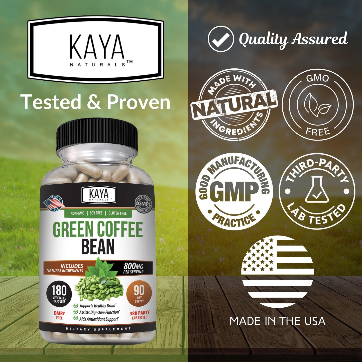 Kaya Naturals Green Coffee Bean Extract – Non-GMO, Gluten-Free Supplement 180 Count