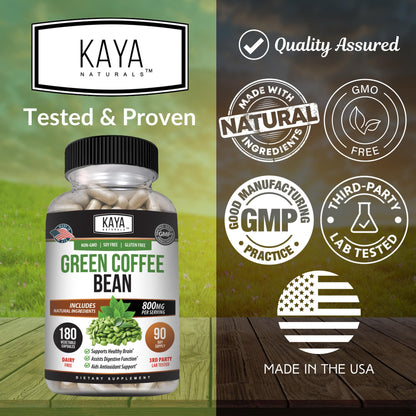 Kaya Naturals Green Coffee Bean Extract – Non-GMO, Gluten-Free Supplement 180 Count